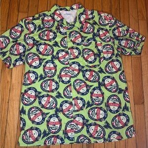 Columbia PFG Shirt Mens Large Green Christmas Tree Button Vented Short Sleeve